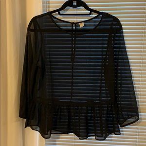 Sheer Black Long Sleeve Peplum Top